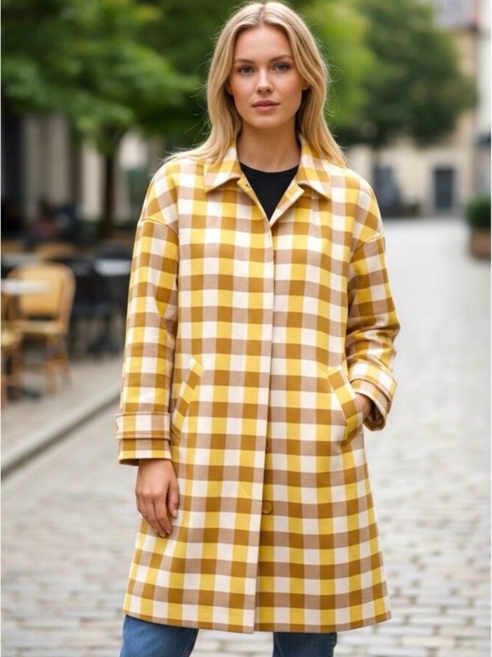 Anthropologie Maeve Gingham Swing Coat - XL
